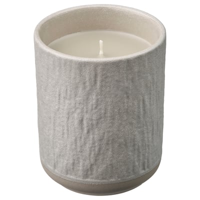 SILKESTRÄD Bougie parfumée dans pot céramique, rosée et mousse/blanc cassé, 45 hr