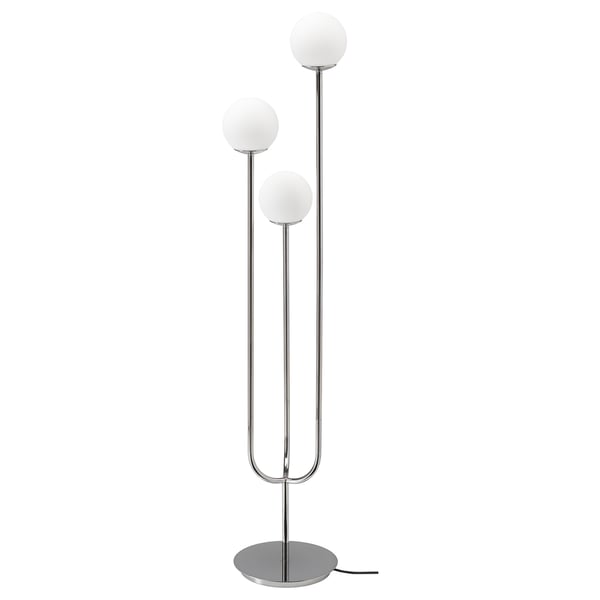 SIMRISHAMN Lampadaire, chromé/opalin verre