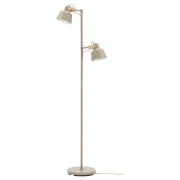 SJÖMAKT Lampadaire 2 spots, beige/frêne