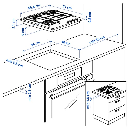 SKÅLAN Plaque de cuisson au gaz, IKEA 300 acier inoxydable, 59 cm