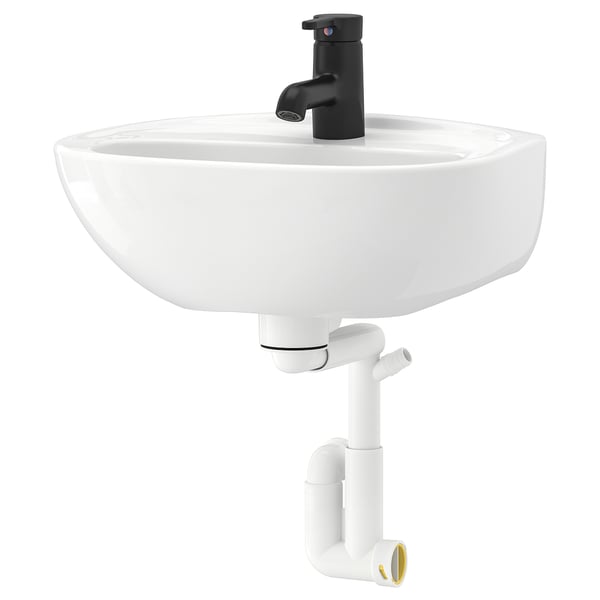 SKATSJÖN Lavabo avec siphon/mélangeur, blanc, 45x35 cm