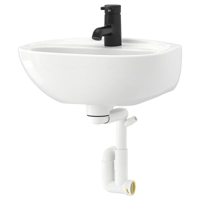 SKATSJÖN Lavabo avec siphon/mélangeur, blanc, 45x35 cm