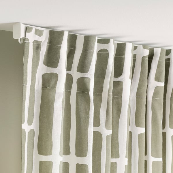 SKOGSSTJÄRNA Rideaux, 2 pièces, gris vert/blanc, 145x300 cm