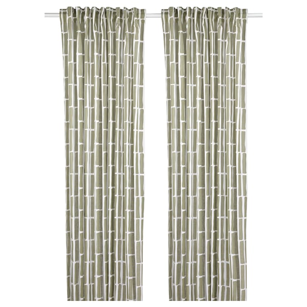 SKOGSSTJÄRNA Rideaux, 2 pièces, gris vert/blanc, 145x300 cm
