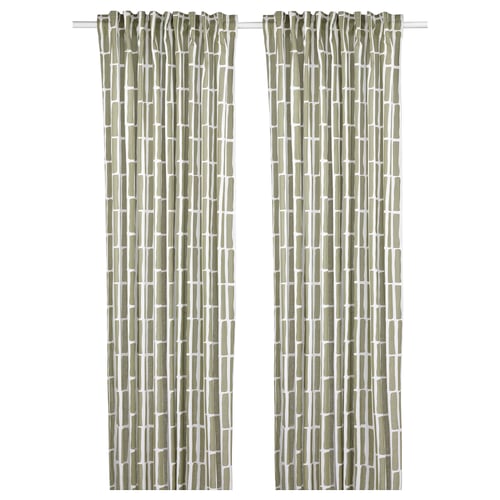SKOGSSTJÄRNA Rideaux, 2 pièces, gris vert/blanc, 145x300 cm