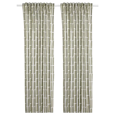 SKOGSSTJÄRNA Rideaux, 2 pièces, gris vert/blanc, 145x300 cm