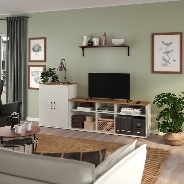 SKRUVBY Combinaison meuble TV, blanc, 226x38x90 cm