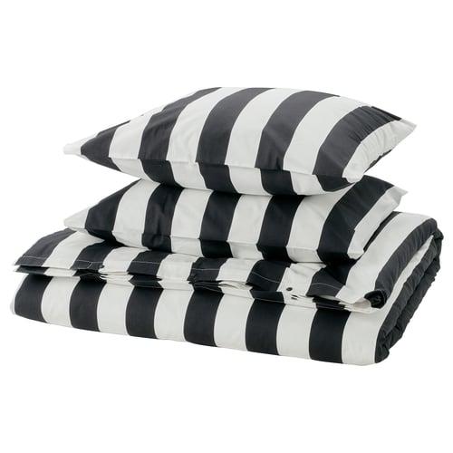 SLÅNHÖSTMAL Housse de couette et 2 taies, noir/blanc/rayé, 240x220/50x60 cm