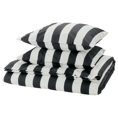 SLÅNHÖSTMAL Housse de couette et 2 taies, noir/blanc/rayé, 240x220/50x60 cm