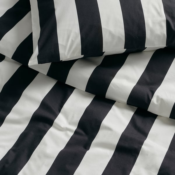 SLÅNHÖSTMAL Housse de couette et 2 taies, noir/blanc/rayé, 240x220/50x60 cm