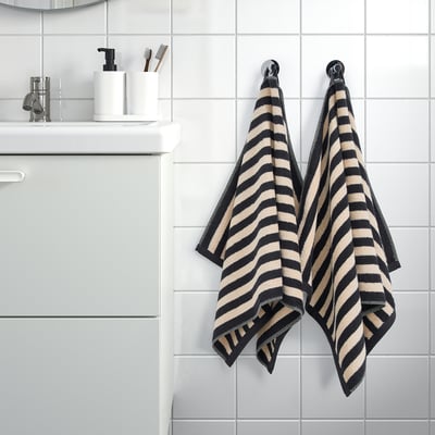 SLÅNHÖSTMAL Serviette de toilette, noir/beige clair rayé, 50x100 cm