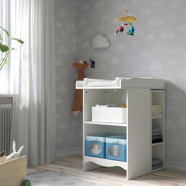 SMÅGÖRA Table à langer/bibli av 2 tablettes, blanc