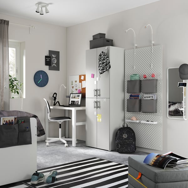 SMÅSTAD Armoire-penderie, blanc gris/avec 2 tringles à vêtements, 60x42x181 cm