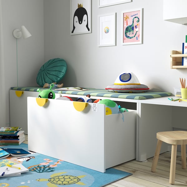 SMÅSTAD Banc avec rangement jouets, blanc/blanc, 90x52x48 cm
