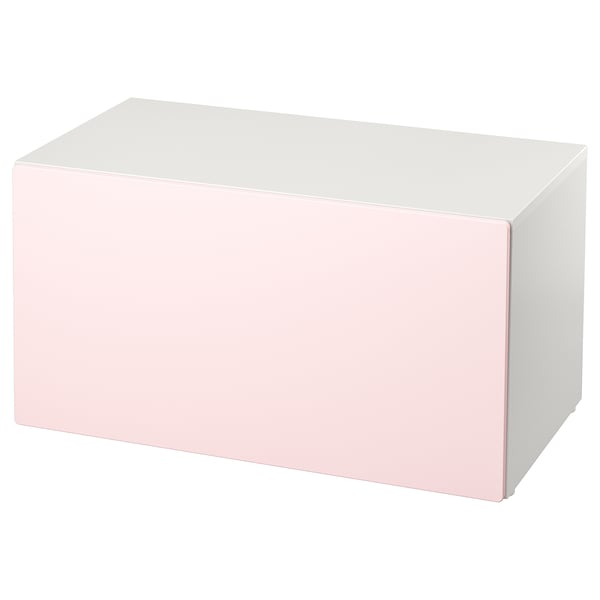 SMÅSTAD Banc avec rangement jouets, blanc/rose pâle, 90x52x48 cm