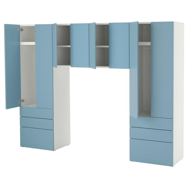 SMÅSTAD / PLATSA Combinaison de rangement, blanc/bleu, 240x42x181 cm