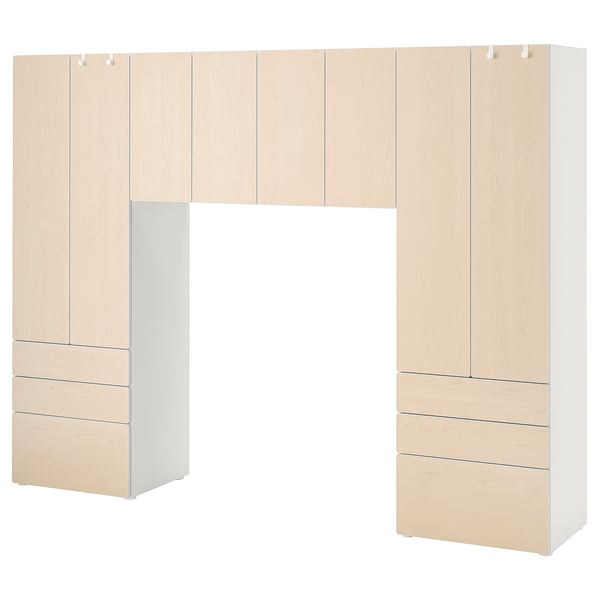 SMÅSTAD / PLATSA Combinaison de rangement, blanc/bouleau, 240x42x181 cm