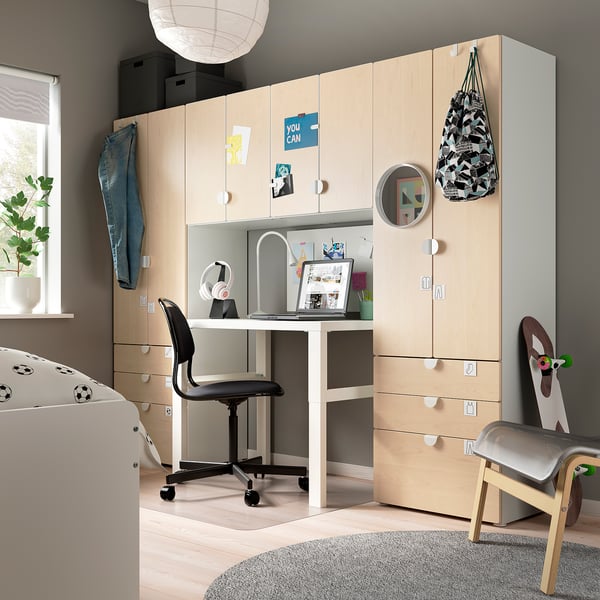 SMÅSTAD / PLATSA Combinaison de rangement, blanc/bouleau, 240x42x181 cm