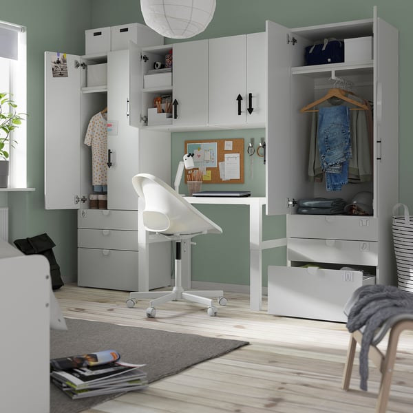 SMÅSTAD / PLATSA Combinaison de rangement, blanc/bouleau, 240x42x181 cm