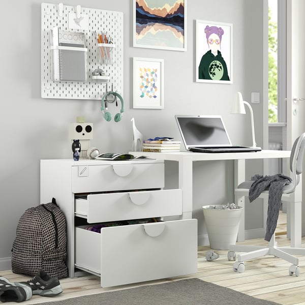 SMÅSTAD / PLATSA Commode 3 tiroirs, blanc/bouleau, 60x42x63 cm