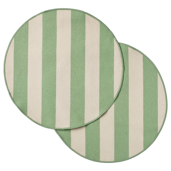 SMÖRFISK Set de table, rayé blanc cassé/vert clair, 35 cm