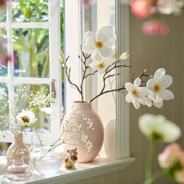 SMYCKA Fleur artificielle, intérieur/extérieur/magnolia blanc, 61 cm