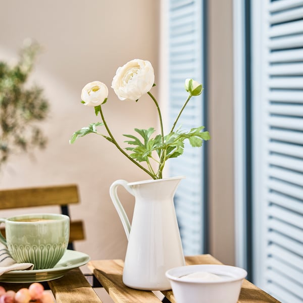 SMYCKA Fleur artificielle, intérieur/extérieur Renoncule/blanc, 52 cm