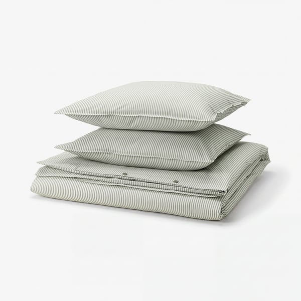 SOLFIBBLA Housse de couette et 2 taies, blanc vert/rayure, 240x220/50x60 cm