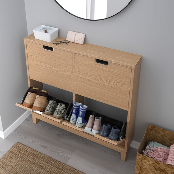 STÄLL Range-chaussures 4 casiers, plaqué chêne, 96x17x90 cm