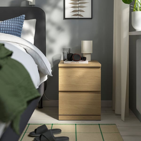 STORKLINTA Commode 2 tiroirs, motif chêne/avec 2 tiroirs, 40x50x53 cm