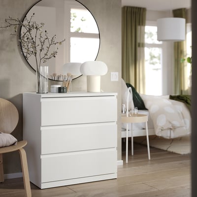 STORKLINTA Commode 3 tiroirs, blanc, 70x50x75 cm