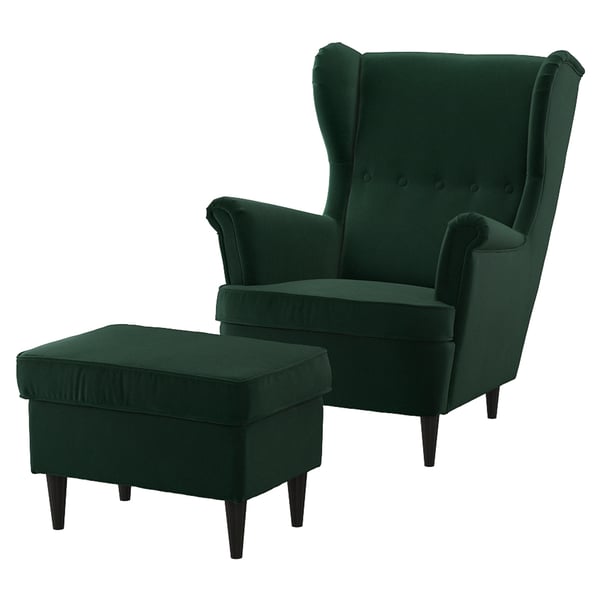 STRANDMON Fauteuil avec repose-pieds, Djuparp vert foncé