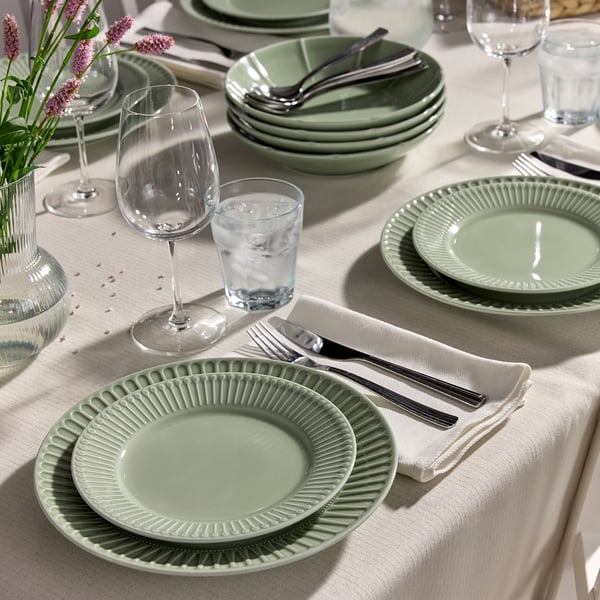 STRIMMIG Petite assiette, grès gris-vert pâle, 21 cm