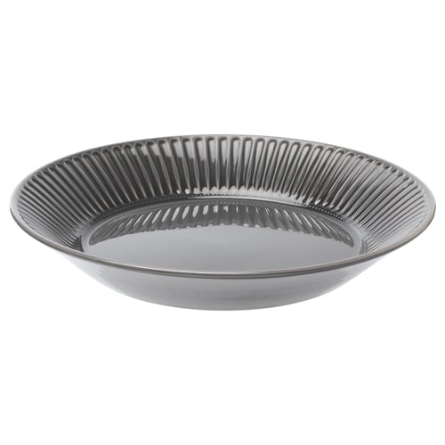STRIMMIG Plat, grès gris, 29 cm