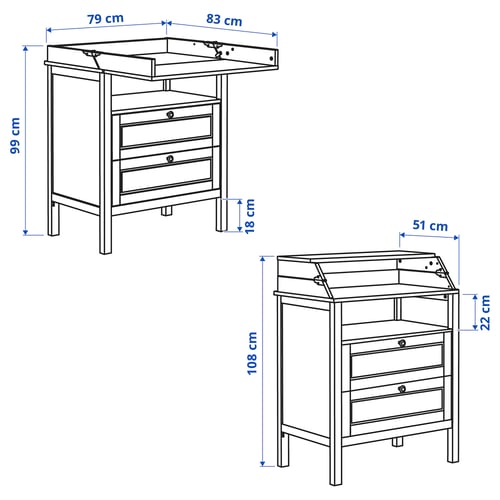 SUNDVIK Table à langer/commode, blanc