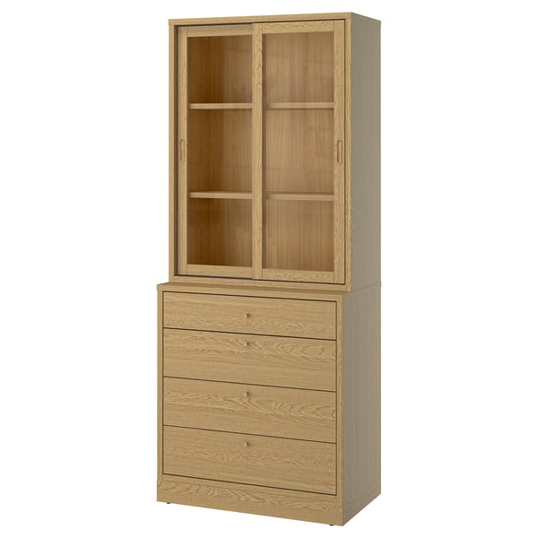 TONSTAD Combinaison rangement tiroirs, plaqué chêne/verre, 82x47x210 cm