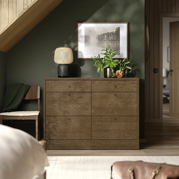 TONSTAD Commode 6 tiroirs, brun placage chêne teinte, 120x47x90 cm