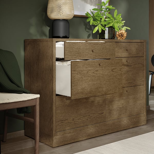 TONSTAD Commode 6 tiroirs, brun placage chêne teinte, 120x47x90 cm