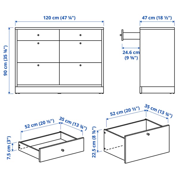 TONSTAD Commode 6 tiroirs, plaqué chêne, 120x47x90 cm