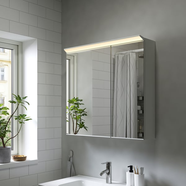 TREASJÖN Élément miroir 2ptes+éclairage int, 80x17x75 cm