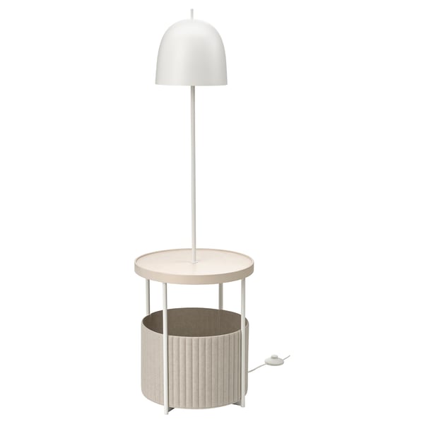 TRINDSNÖ Lampadaire, blanc métal/plaqué bouleau