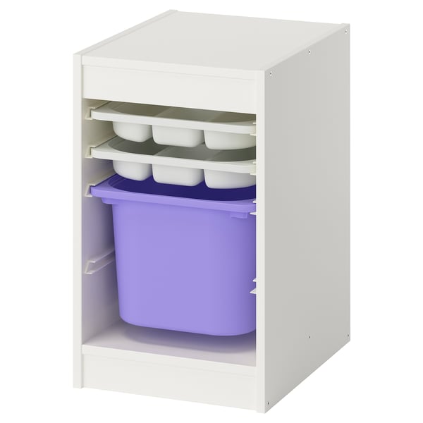 TROFAST Combinaison rangement bac/plateaux, blanc blanc/mauve, 34x44x56 cm