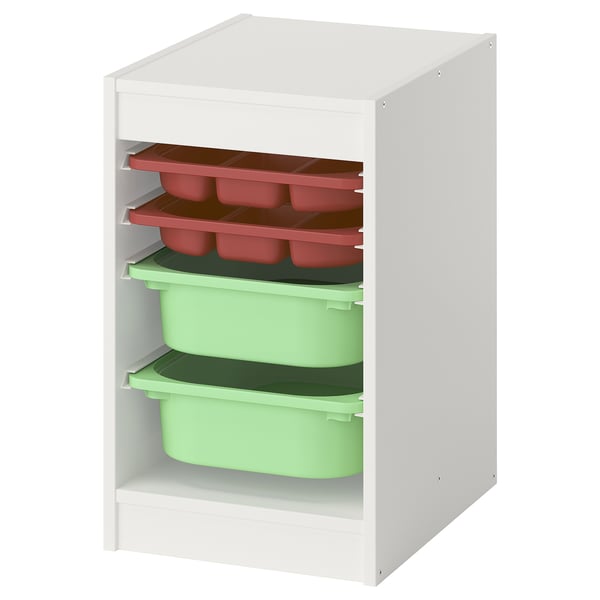 TROFAST Combinaison rangement bacs/plateaux, blanc rouge/vert clair, 34x44x56 cm