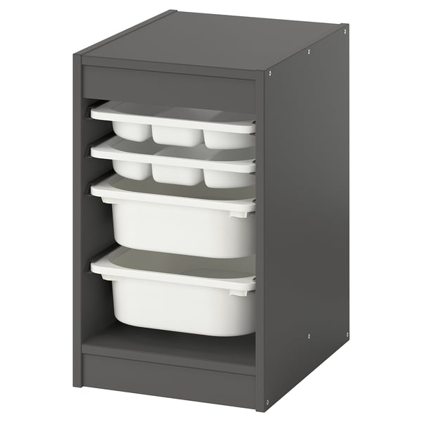 TROFAST Combinaison rangement bacs/plateaux, gris/blanc, 34x44x56 cm