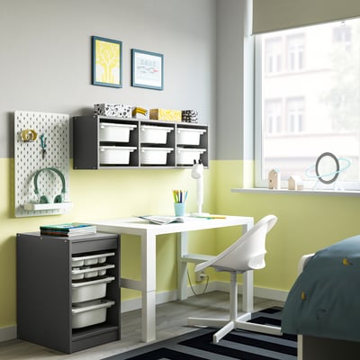 TROFAST Combinaison rangement bacs/plateaux, gris/blanc, 34x44x56 cm