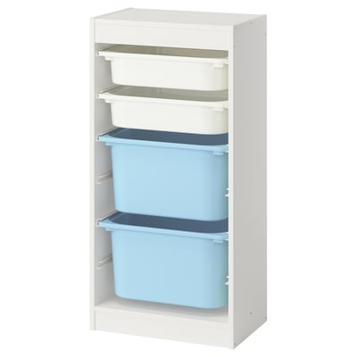 TROFAST Combinaison structure + bacs, blanc blanc/bleu clair, 46x30x94 cm