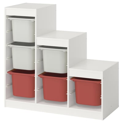 TROFAST Combinaison structure + bacs, blanc gris/rouge, 99x44x94 cm
