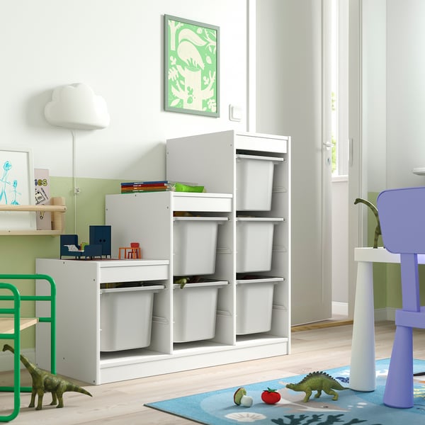 TROFAST Combinaison structure + bacs, blanc/gris, 99x44x94 cm