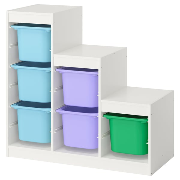 TROFAST Combinaison structure + bacs, blanc/multicolore, 99x44x94 cm