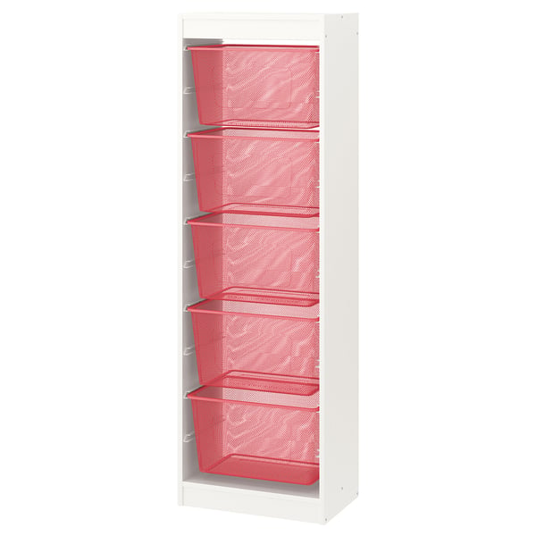 TROFAST Combinaison structure + bacs, blanc/rouge clair, 46x30x145 cm